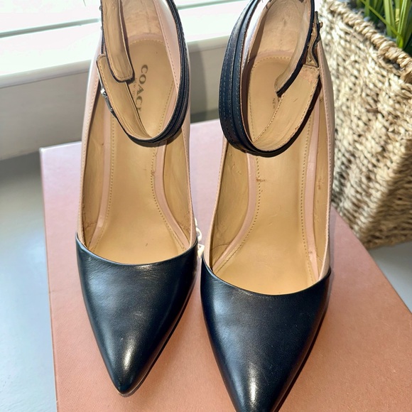 Coach Two-Tone Leather Pumps with Ankle Strap - Picture 2 of 7